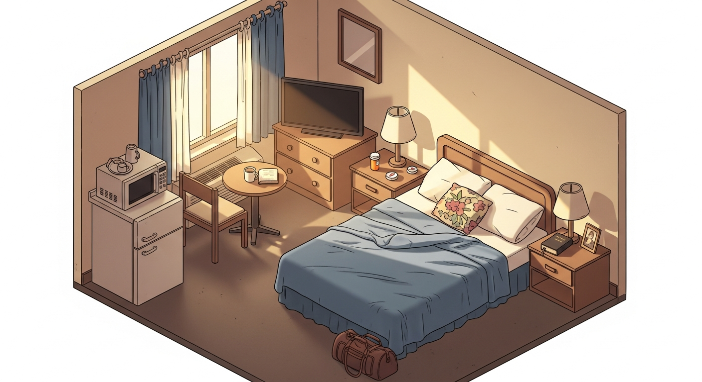 Kathy's room at the Sunrise Motel